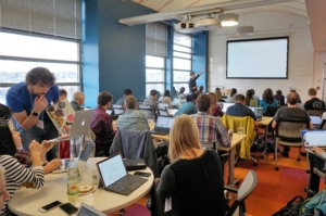 Participants engage in a workshop at Geohackweek. Photo, Robin Brooks, eScience Institute