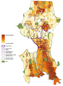Index of displacement vulnerability, from the Seattle Comprehensive Plan Equity Analysis, 2016, page 17