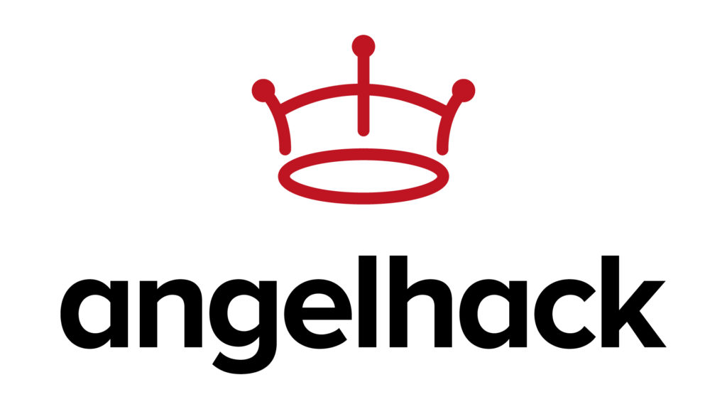 The logo for AngelHack, reading AngelHack with a halo made into a crown