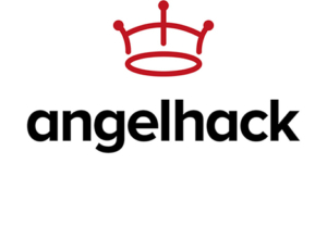 The logo for AngelHack, reading AngelHack with a halo made into a crown