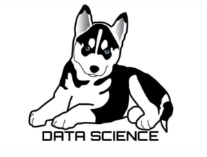 A graphic of a husky that reads "data science"