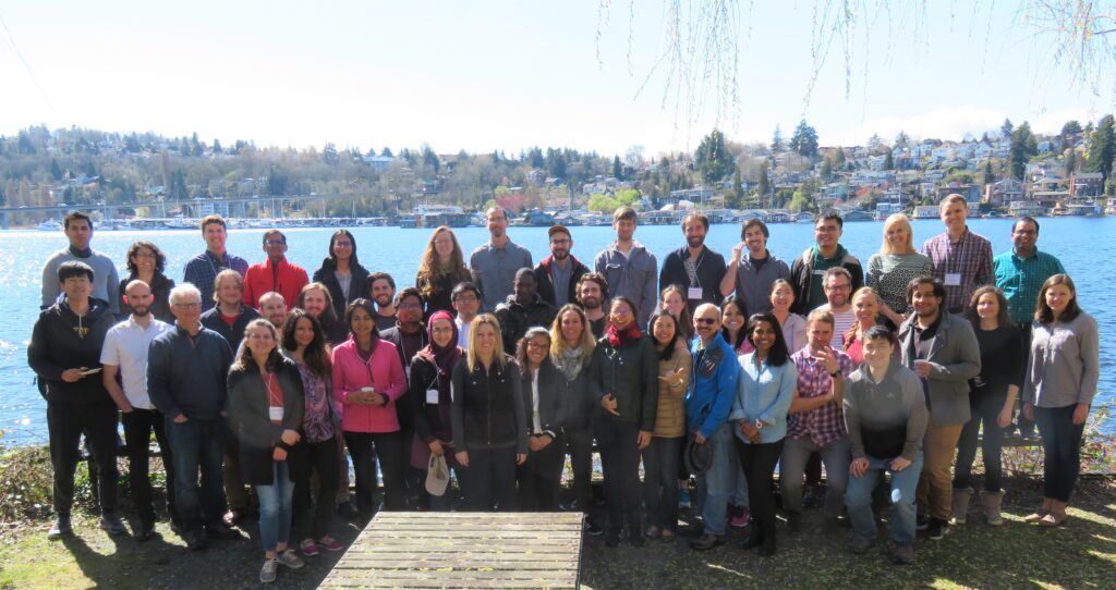 Participants in the 2019 Waterhackweek pose in front of Portage Bay. Photo, Robin Brooks, eScience Institute