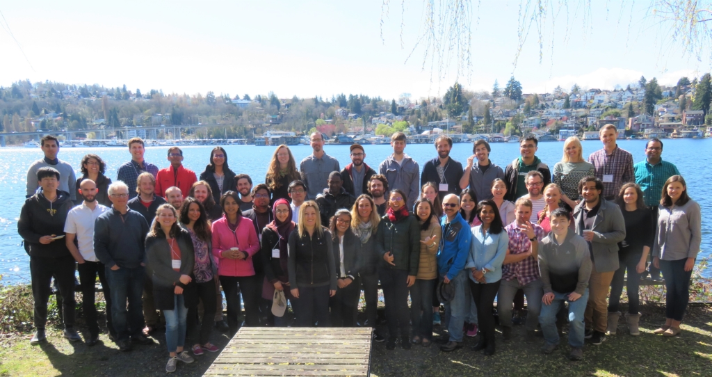 Participants in the 2019 Waterhackweek pose in front of Portage Bay. Photo, Robin Brooks, eScience Institute