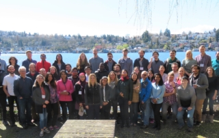 Participants in the 2019 Waterhackweek pose in front of Portage Bay. Photo, Robin Brooks, eScience Institute