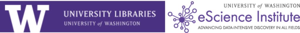 The logos for UW Libraries and the eScience Institute